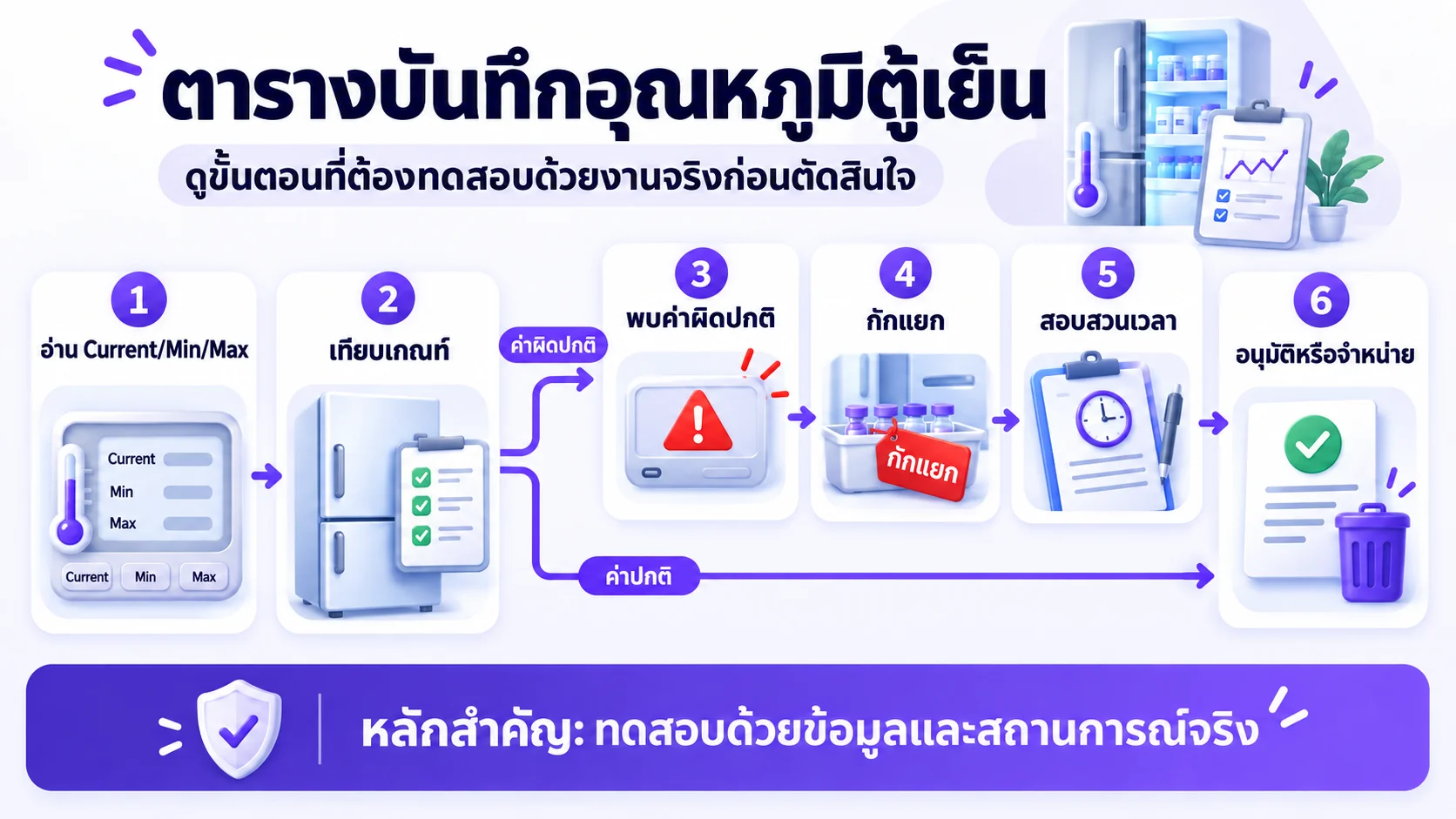 Flow ตารางบันทึกอุณหภูมิตู้เย็นเก็บยาและวัคซีน พร้อมไฟล์ Excel