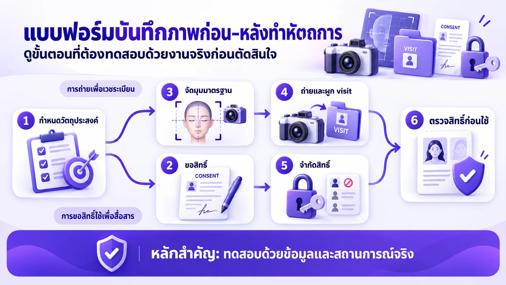 Flow แบบฟอร์มบันทึกภาพก่อน–หลังทำหัตถการ คลินิกควรเก็บช่องอะไรบ้าง