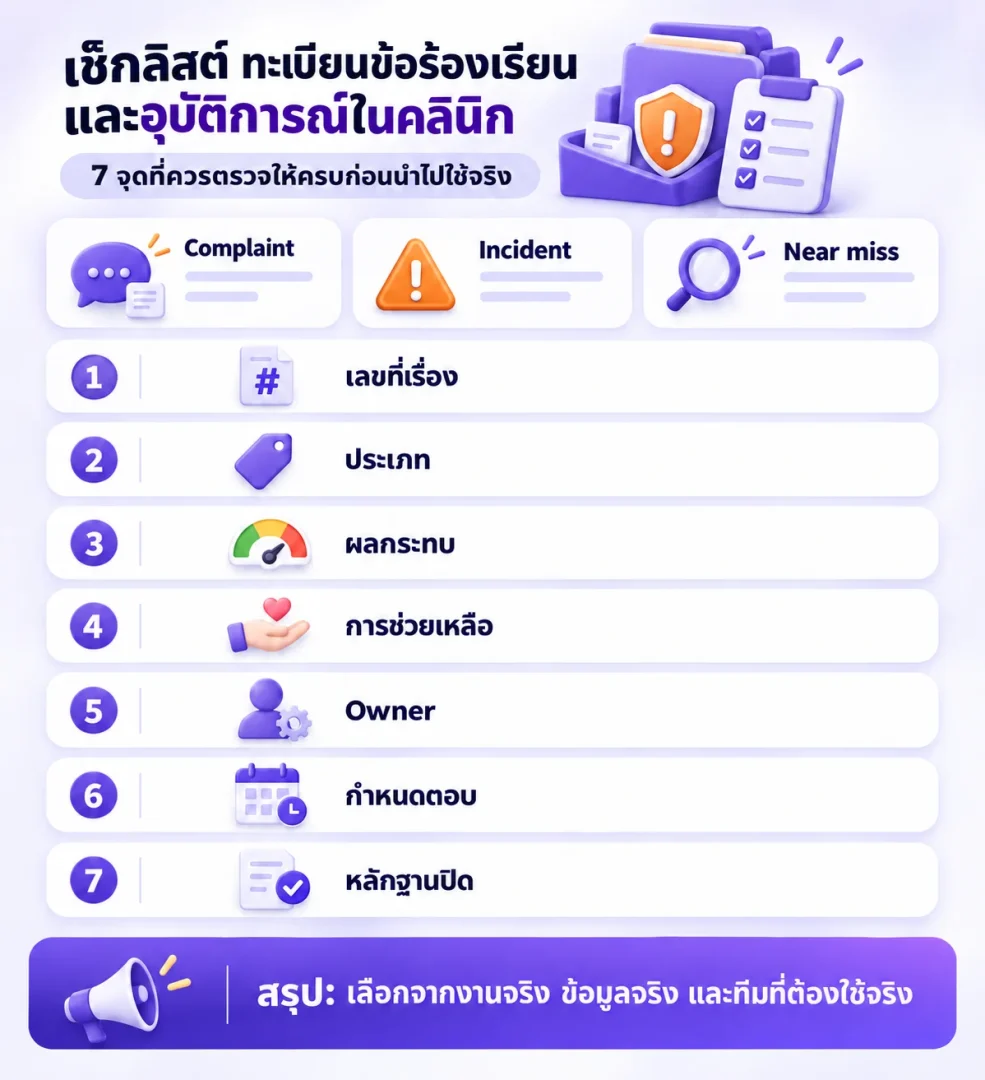 เช็กลิสต์ ทะเบียนข้อร้องเรียนและอุบัติการณ์ในคลินิก ต้องบันทึกอะไรบ้าง